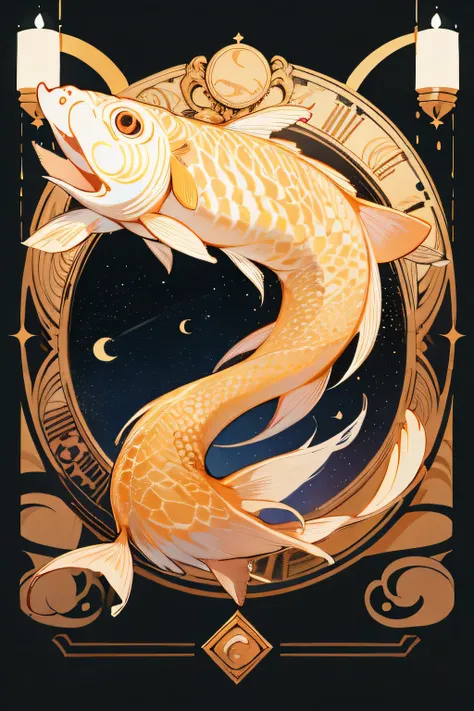 Create an ultra-detailed, multi-layered and textured image of moon astrology in fish