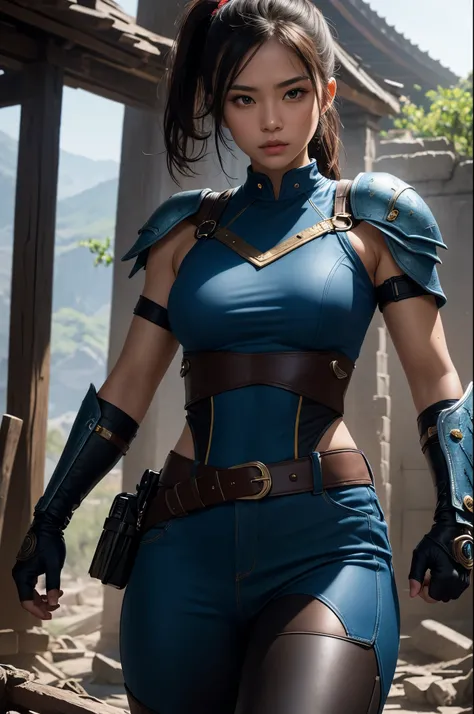 8K,The younger sister of twin sisters wearing casual clothes,Super beautiful(like the real thing),super realistic skin,My sister is tall and has a muscular, slim body.,Violent and strongly cracked abdominal muscles,small breasts,blue sexy combat uniform,Bi...