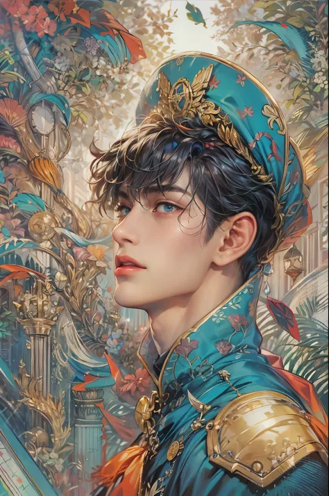 ((Best quality)), ((masterpiece)), (detailed), ((perfect face)), ((halfbody)) handsome face, male, teen boy,  perfect proportions , a male hero of the character from DC comics in a colorful outfit, detailed scenery background 