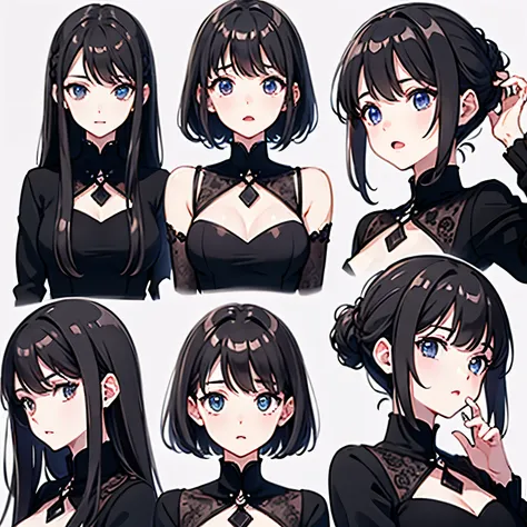 beautiful girl avatar，expression，black long straight(9个expression符号，expression符号表，constalations)，9種姿勢和expression（sad，surprise，ha...