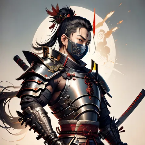 arafed image of a cyborg in traditional samurai armor holding two swords., arte conceptual de kanō tan&#39;yū, presentado en zbr...