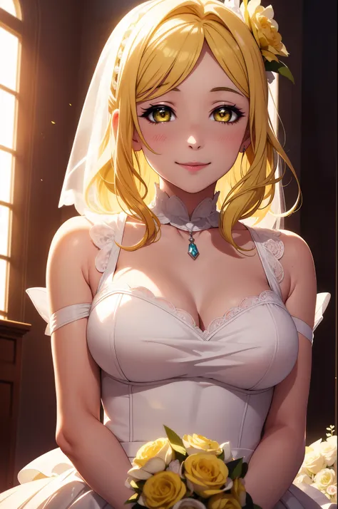 (masterpiece, best quality, high quality),volumetric lighting, illustration, beautiful, mari ohara, yellow eyes, yellow hair, wh...