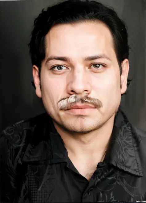 arafed man with a mustache and a black shirt