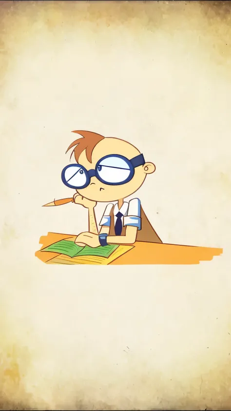 one wearing glasses、wearing a tie、Cartoon of man sitting at desk, try to learn, woodyhomework, 2D cartoon, 2D cartoon, cartoon stills, Animated characters, Cartoon image, Learning, Diligent and studious, cartoon style, student, Cartoon characters, 2D - Ani...