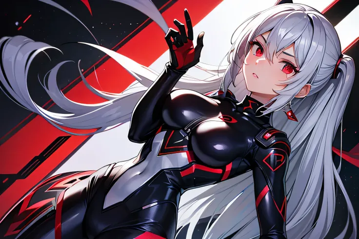 alexia midgar, silver hair, hero suit, red eye