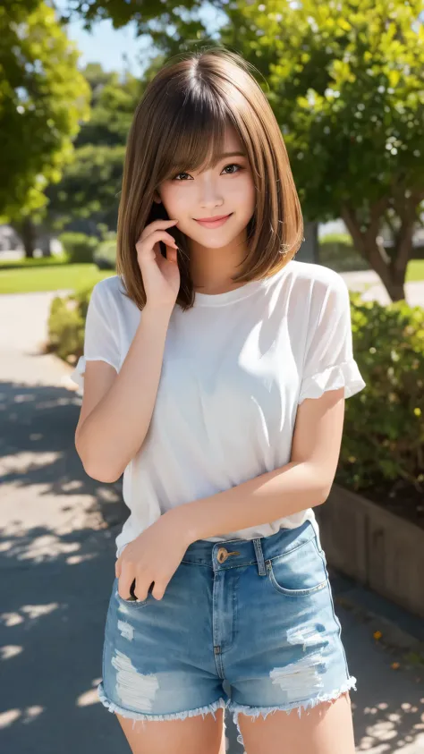 masterpiece, highest quality, 8k wallpaper, Seductive full body portrait of cute and sexy 21 year old young woman. Her hair sways in the wind and sparkles with golden highlights., casually brushing her beautiful face、Her side-parted bangs cover one eye and...