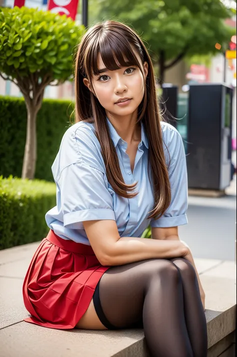 a man in his 40s sitting with his hands on his head on a bench in the city., high boots, beautiful asian girl, asian girl, attra...