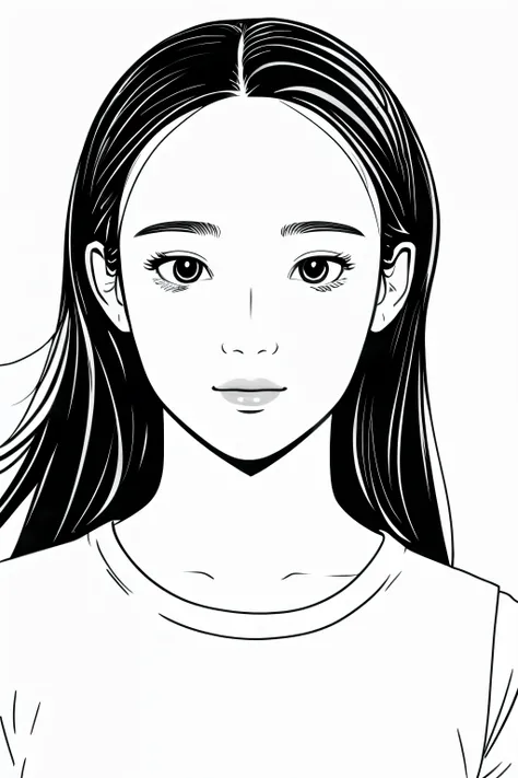 line drawing　coloring book　monotony　Korean beauty　no makeup　amount　real face　no eyebrows