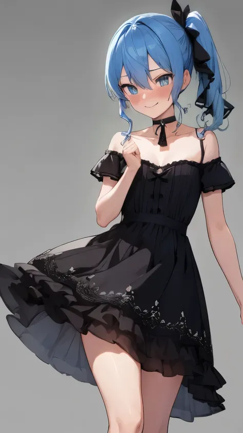 Hoshimachi Suisei,blue eyes,blue hair,choker,hair between eyes,medium hair,side ponytail,スターchoker,small breastasterpiece:1.2), highest quality, High resolution,(detailed and beautiful eyes:1.6),(perfect hands, perfect anatomy),(((masterpiece))),((highest ...