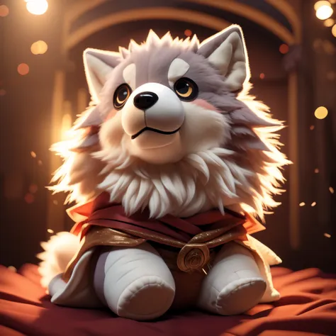 absurdres, Perfect Anatom, (ultra detailed), sharp focus, niji, eyesgod, black eye, furry, light-white fur, brown fur, white beard, anthro (wolf), male, middle-aged, gray body, white belly, tail, muscular, knight costume, long red cherry cloak, ultra detai...