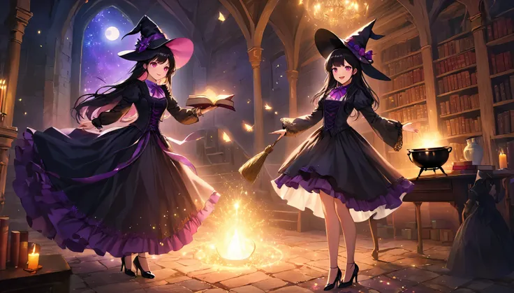 (best quality,4k,8k,highres,masterpiece:1.2),ultra-detailed,(realistic,photorealistic,photo-realistic:1.37), a teenage boy joins a witch coven and a spell is casted on him, he gets magically transformed into a cute teenage witch girl, she embrace her new i...