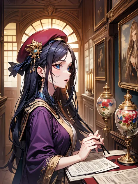 ((highest quality)),(ultra high resolution),(Super detailed),(detailed description),((best CG)),(best work of art),super precision art,amazing drawing art,(Fantasy art with precise details:1.5), (Female Scholar:1.5),(beautiful and well-shaped face:1.6),mon...