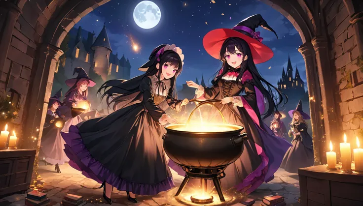 (best quality,4k,8k,highres,masterpiece:1.2),ultra-detailed,(realistic,photorealistic,photo-realistic:1.37), a teenage boy joins a witch coven and a spell is casted on him, he gets magically transformed into a cute teenage witch girl, she embrace her new i...