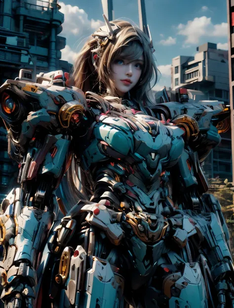 masterpiece，（best quality）giant cyberpunk female mechanical titan，breasts assembled from giant carbon fiber mechanical structura...