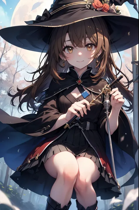 irohaisshiki, iroha isshiki, long hair, brown hair, (brown eyes:1.5), smile,witch hat,witch dress,long skirt,short boots,staff 1...