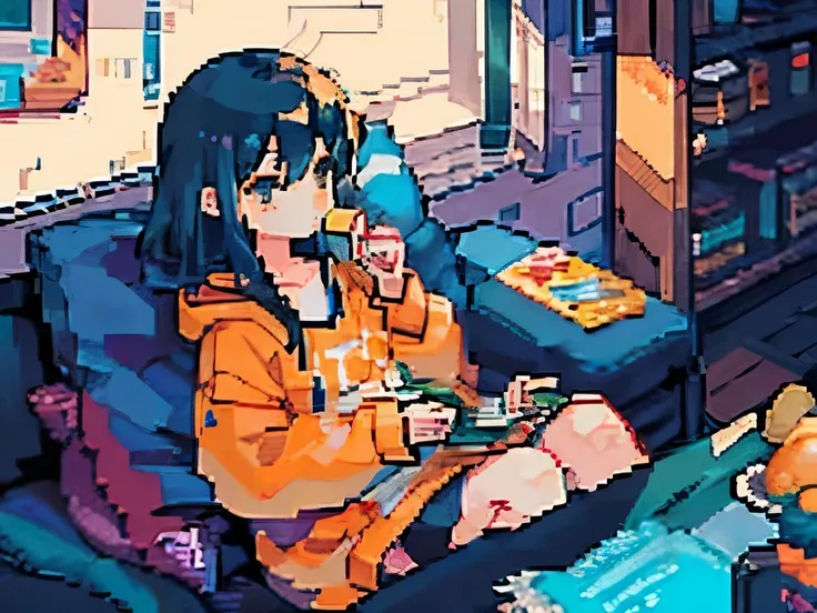 a girl is looking at a smartphone in her right hand in the living room around evening. eating potato chips with his left hand, o...