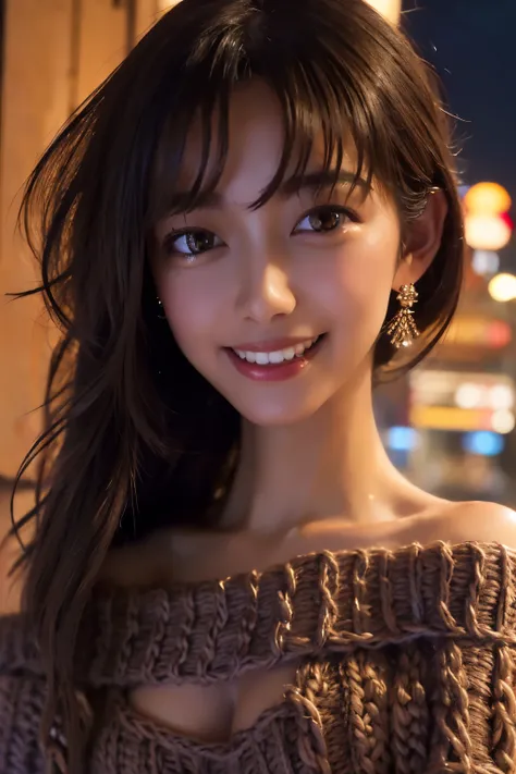 1 girl, (Wearing an off-shoulder knit top:1.6),(RAW photo, highest quality), (realistic, photo-realistic:1.4), masterpiece, very delicate and beautiful, very detailed, 2k wallpaper, wonderful, finely, very detailed CG unity 8k wallpaper, super detailed, Hi...