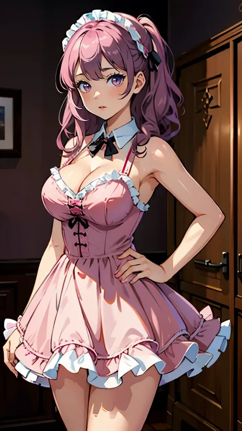 high quality,masterpiece,UHD,Anatomically correct, cute girl, C cup size breasts, Pink eyes, lolita dress
