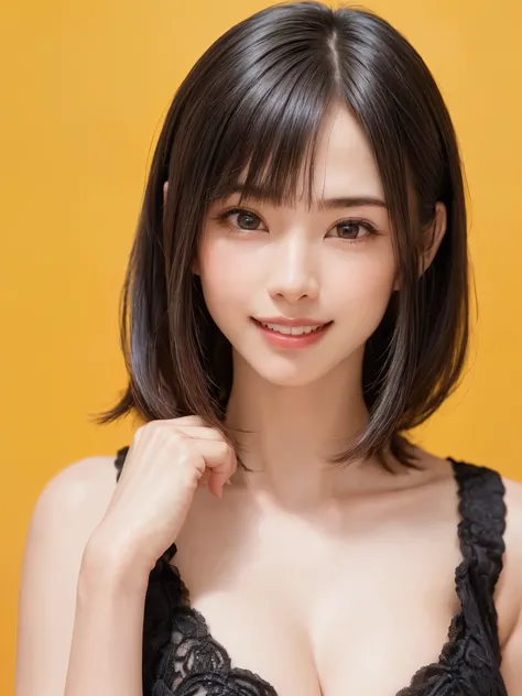 (table top, highest quality、ultra high resolution、face focus focus、focus on the sides、navel focus、decolletage focus、very attractive beauty、Adds intense highlights to the eyes、look closely at the camera:1.4、Absolutely beautiful bangs:1.4、Brunette short bob ...