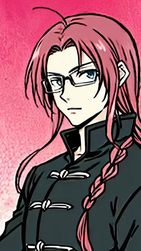 drawing of a girl with long hair and glasses on a pink background, handsome guy in demon slayer art, Come on Yatate, his portrait in the manga, Demon Slayer Rui, fanart, anime shading), Anime tribal boy with long hair, Haruno Sakura, flowing hair and long ...