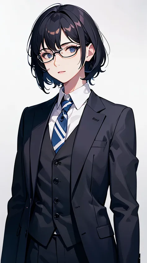 (highest quality、masterpiece)、(concept art)、(Avatar)、(icon)、((one woman))、((solo))、(office lady)、(suit)、pantyhose,short hair, messy hair, semi-rimless eyewear,(looking at camera)、 (from the front)、 (soft light)、(Soft shading)、 (pastel colour)、(ink)、(sketch...