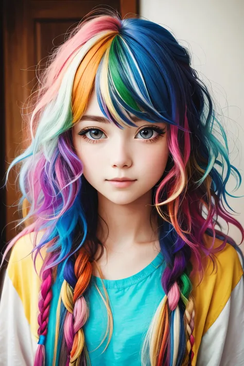 Best quality, Masterpiece, girl with very disheveled hair, to me, multicolored hair