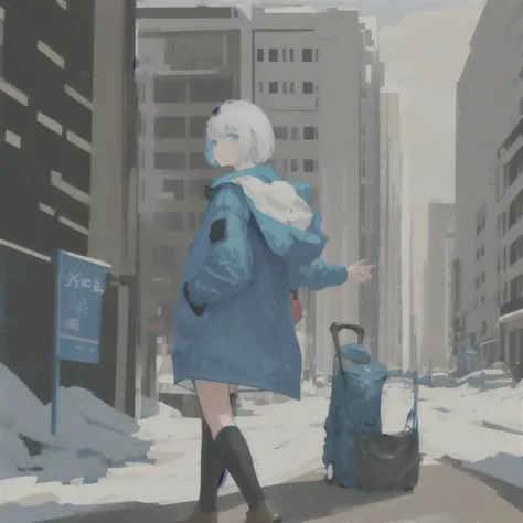 avatar，white short hair，confused，Gray blue coat，profile