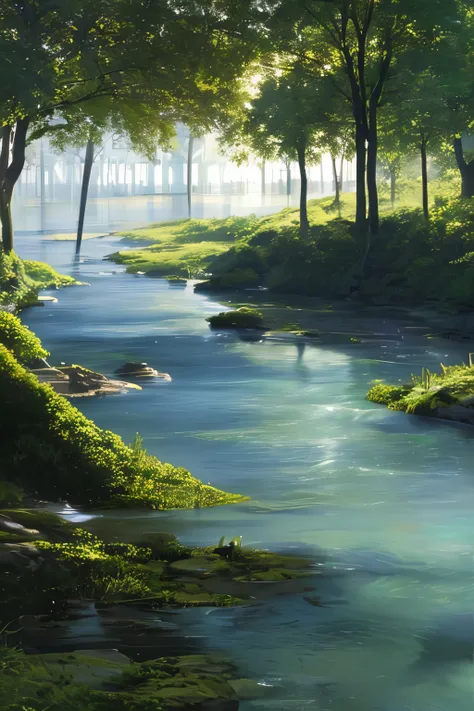 ((masterpiece)), ((best quality)), 8k, highly detailed, ultra-detailed, a serene landscape scene showcasing the tyndall effect i...