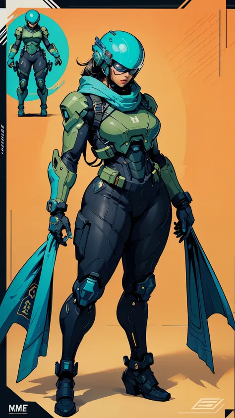 Masterpiece, High quality, ((character concept art)), ((character design sheet, same character))

a futuristic-looking female military commander, wearing a ((kevlar helmet)) and is dressed in ((turquoise suit)), holding weapon, holding gun, wearing epTacti...