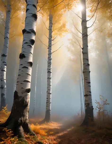 woods phenomenon autumn morning，In dense birch forest，Pillars of light filtering through the branches and leaves，Similar to this natural phenomenon，It’s also Tyndall phenomenon。This is because of the cloud、fog、Soot is also a colloid，It’s just that the disp...