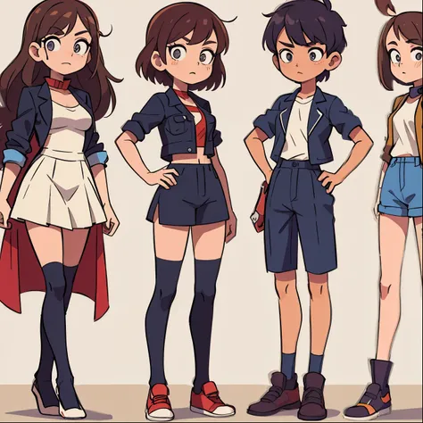 Modern outfits, standing pose, different angles, character sheet