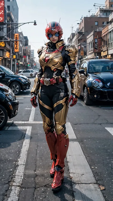 a woman adorned in fantasy-style full-body armor, a crown-concept fully enclosed helmet that unveils only her eyes, a composite ...