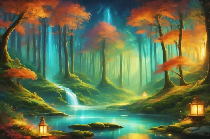 digital art,forest,Landscape painting,painting,forestの奥深く,深い緑のforest,beautifulforest,weak light,Tyndall effect,masterpiece,Oil paints,intricate details,T-Masterpiece,Inspiration,beautiful,rendering,masterpiece,最高masterpiece,Art work using light,Artistic,ge...