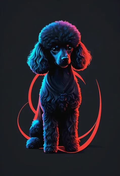 a stylized toy-poodle in a minimalist logo, clean and simple strokes, incorporating elements of black magic such as shadowy drop...