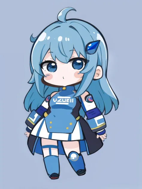 masterpiece, 1 blue hair girl, internet explorer-chan, best quality, highly detailed, nozochibi, 1girl, solo, blush stickers, (c...