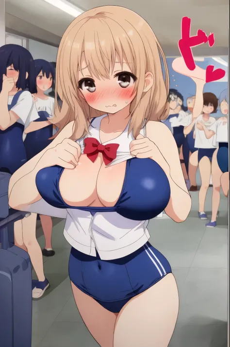 school swimwear、super big breasts、blush、embarrassing、