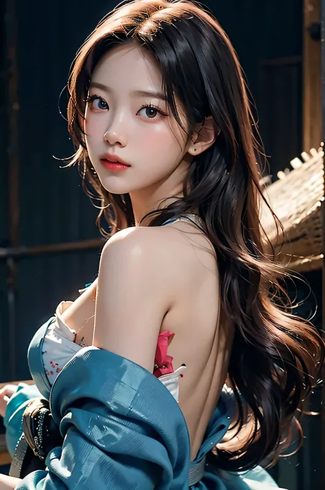 (highest image quality), (masterpiece), (vibrant, photography realistic, Realistic, Dramatic, Dark, Sharp focus, 8K), Close up Face, Highly detailed face and skin texture, sexy korean hanbok traditional, ethereal beauty, mature asian woman,black super long...