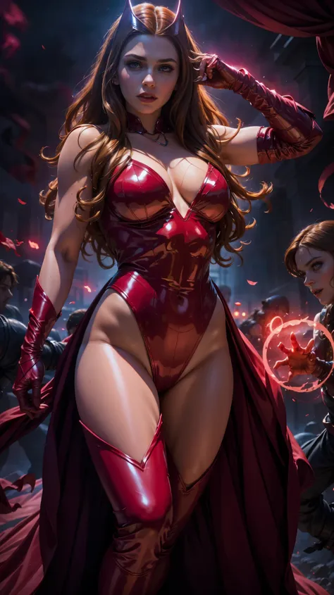 best quality,ultra-detailed,realistic,sexy scarlet witch,beautiful detailed eyes, beautiful detailed lips, long red hair, witch ...