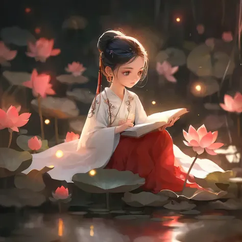 ancient beauties，read， lotus， firefly