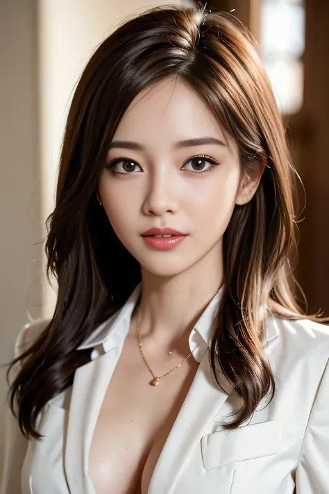 masterpiece, highest quality, realistic, Super detailed, attention to detail, High resolution, 8k wallpaper, one beautiful woman,, light brown messy hair, wearing a business suit, sharp focus, perfect dynamic composition, beautiful and detailed eyes, thin ...