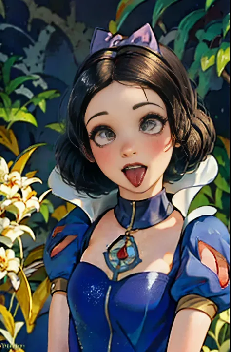 best quality, masterpiece, full body, woman, {snow white} {0-1$$light smile,} {0-1$$freckled face,|} (ahegao:1.5), (tongue out:1...