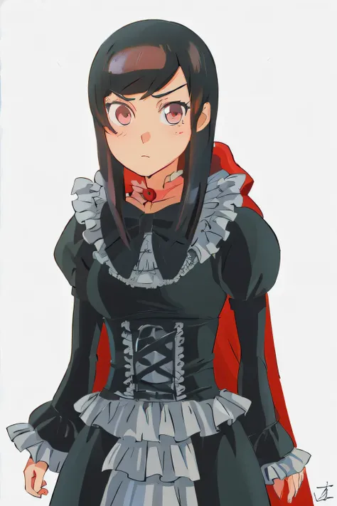 chica anime con un vestido negro con una capa roja y una capa roja, rei hino como princesa, chica anime disfrazada de sirvienta, Chica anime Gothic Maiden, :14 estilo anime de los 80, mago de piel negra, inspirado en Jin Homura, chica anime con un vestido ...