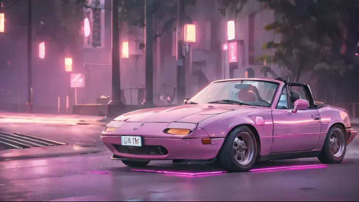 beautiful pink ponytail girl sitting in the car