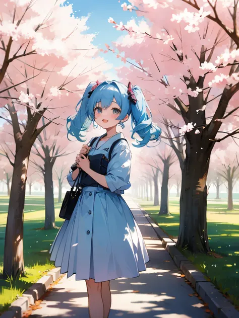 Spring cherry blossom viewing walk twintails light blue hair girls