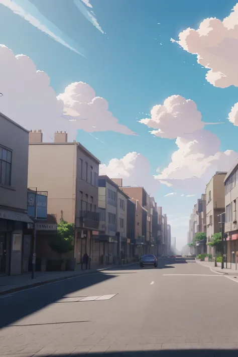 Anime - style scene of a city with beautiful sky with a blue sky and cloudy. by makoto shinkai, anime art wallpaper 4k, anime art wallpaper 4 k, anime art wallpaper 8 k, anime wallpaper 4k, anime wallpaper 4 k, 4k anime wallpaper, anime sky, amazing wallpa...