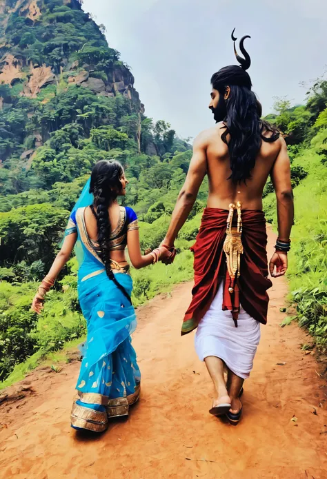 Mahadevs photo A girl on one side and a boy on the other hand holding Mahadevs hand and walking