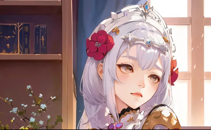 a close up of a girl in a white lolita outfit, Noelle, beautiful princess, genshin impact character, delicate, genshin impact, heise jinyao, casimir art, genshin, loong, royal elegant pose, taisho roman, granblue fantasy