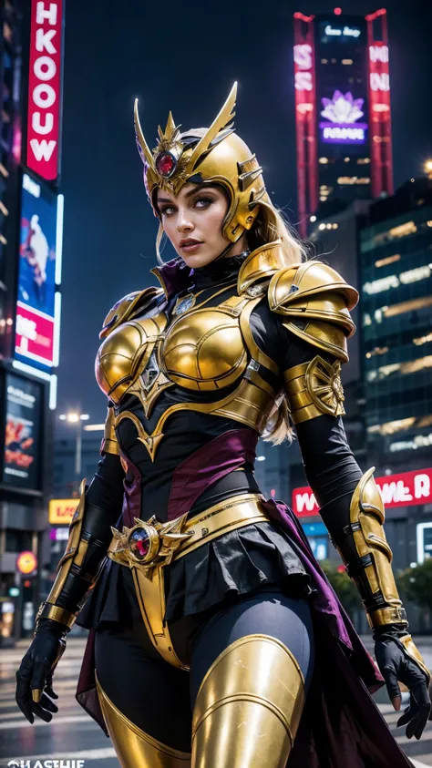 A woman adorned in fantasy-style full-body armor, a crown-concept fully enclosed helmet that unveils only her eyes, a composite layered chest plate, fully encompassing shoulder and hand guards, a lightweight waist armor, form-fitting shin guards, the overa...