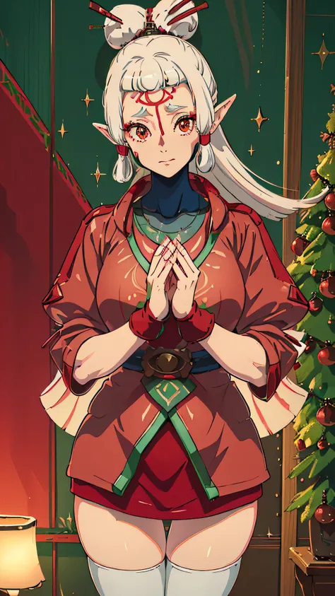 paya, cute elf ,girl, 1girl,((anime elf with extremely cute and beautiful white hair)),(((elf, elf ears))),((((white hair:1.35,ponytail braid hair,colored inner hair,ear breathing)))),(((red_eyes:1.3))),intricate eyes,beautiful detailed eyes,symmetrical ey...