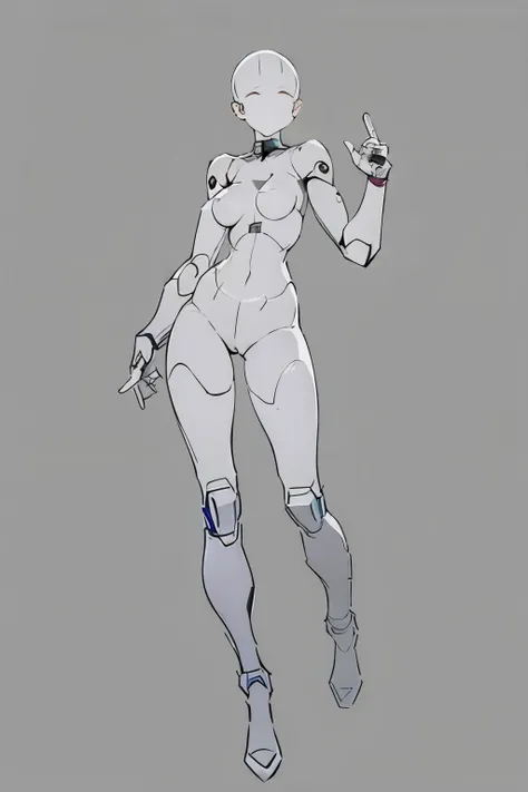 cyberpunk woman with a robotic arm, detailed lineart, fine lineart, full body, sketch